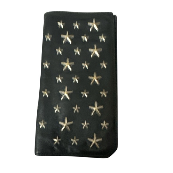 Jimmy choo Black leather wallet with Silver Star Studs nice pre owned good con